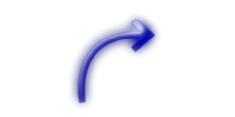 A vibrant blue curved arrow with a glowing effect, pointing upwards and to the right on a white background, symbolizing direction or movement.