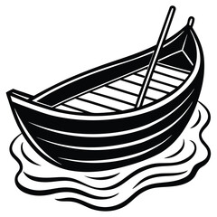 Minimalist wooden boat with paddle silhouette high quality vector design