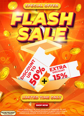 Special offer flash sale 3d editable vector text effect. 3D flash sale promotion banner design for website and social media, glowing vector text effect retail advertisement.