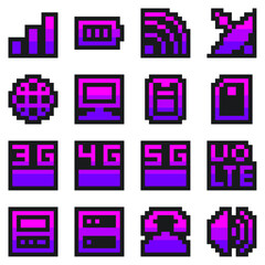 Cellular Communication Technology, Pink Gradient Color, Pixel Art Tiny Icon Set
