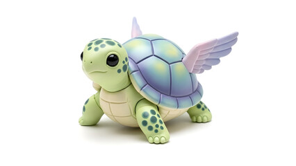 Fototapeta premium Cheerful cartoon illustration of a cute green tortoise and happy turtle with a gift box, featuring funny reptile characters with smiling shells isolated on white for a fun nature wildlife design