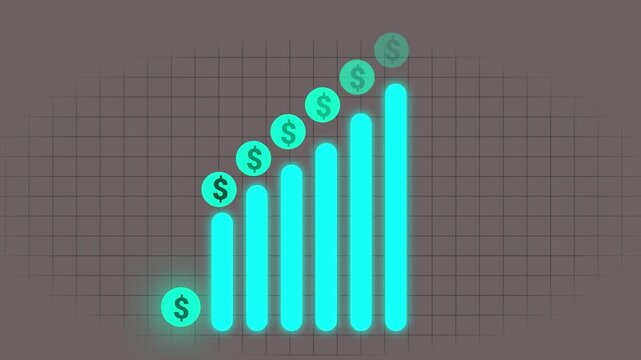 Business Growth and Success Concept. Business growth graph with dollar icon, Financial dollar growth icon. Financial business dollar progress. Business growth infographic animation.