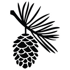 Pinecone with pine branch silhouette minimalist black illustration on white background