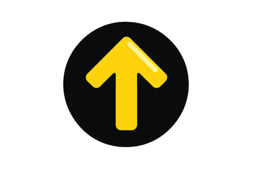 Yellow arrow icon pointing up on a black circle, indicating direction and financial growth with a transparent background