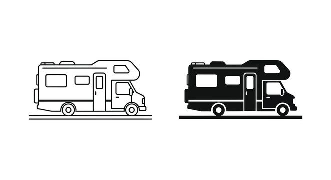 Two recreational vehicle designs illustrated in linear style one light and one dark silhouette