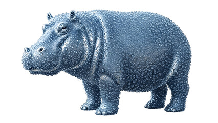 Fototapeta premium A large endangered white rhinoceros is a huge wild mammal with a gray horn standing isolated on a white background, representing powerful safari wildlife often seen in a zoo or nature