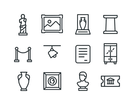 Museum Icons Collection. Museum exhibits. Line icon set of museu