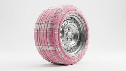 Pink plaid fabric soft car wheel tire.