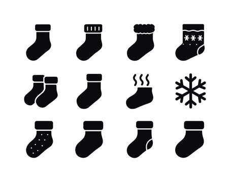 Warm Sock Icons. Warm socks. Solid icon set of warm socks: wool