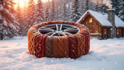 Creative concept of tire warmth and protection.