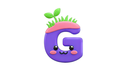 Cute Letter G with Grass and Leaves on White