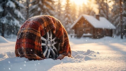 Creative concept of tire warmth and protection.