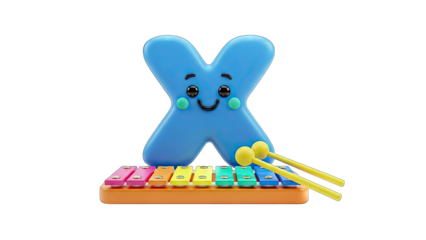 Cute Letter X Playing Xylophone - Alphabet Concept