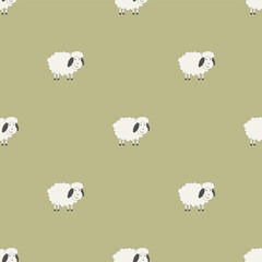 Seamless Cute Sheep Pattern on Soft Green Background for Kids and Nursery Design
