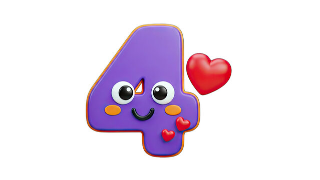Cute Number Four with Hearts on White Background - Powered by Adobe