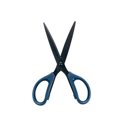 Pair of open blue and black scissors isolated on a white background, top view.