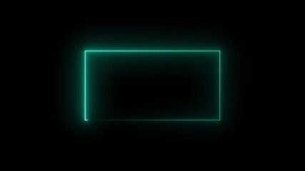rectangle frame animation glowing neon cyan color border frame display box round shape retro screen photo frame rotation seamless footage line movement on black background 