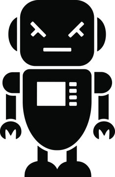 Angry Robot Character Icon Black Silhouette AI Bot Mascot Vector