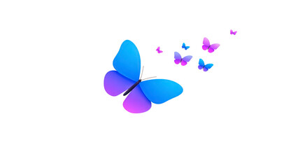 Blue butterfly purple butterfly flying insect gradient color isolated transparency background delicate nature spring peaceful beauty