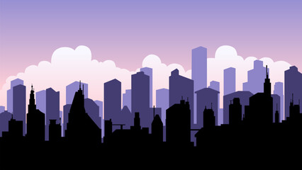 City landscape silhouette illustration with skyline buildings