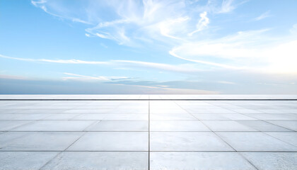 Serene Ocean View with Clear Blue Sky and Modern Architecture.