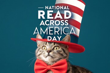 National Read Across America Day Celebration With Cat In Hat And Red Bow Tie

