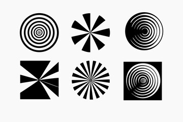 Collection of abstract black and white geometric patterns for optical illusion designs