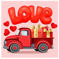 Postcard of a car with a heart inscription