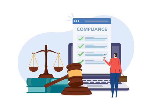 Compliance management concept. List of rules. Organizing efficient work processes and business ethics. Reviewing the list of business rules stock illustration.