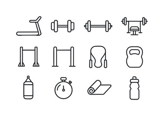 Gym Equipment Icons. Gym training. Line icon set of gym training