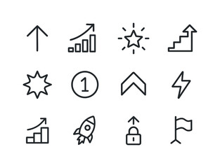 Fototapeta premium Level Up Icons. Level up. Line icon set of Level up: upward arro