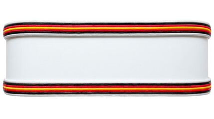 Rectangular white object with red yellow and black striped trim isolated on transparency background clean minimal modern simple blank horizontal decorative neutral versatile empty design