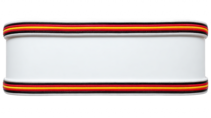 Rectangular white object with red yellow and black striped trim isolated on transparency background clean minimal modern simple blank horizontal decorative neutral versatile empty design