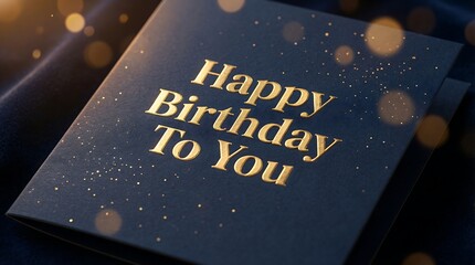 Elegant dark birthday card with golden 'Happy Birthday To You' text, set against a shimmering bokeh background for a special celebration