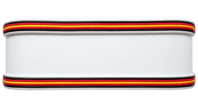 Rectangular white object with red yellow and black striped trim isolated on transparency background clean minimal modern simple blank horizontal decorative neutral versatile empty design - Powered by Adobe