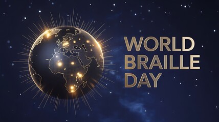 World braille day awareness with glowing earth
