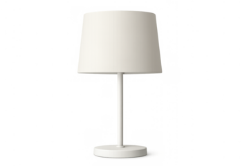 Minimalist white table lamp providing ambient light, modern lighting fixture for home interior decor on transparent background