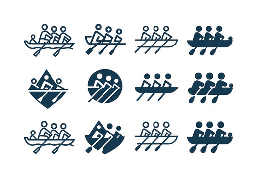 Rowing Practice Icons. group rowing practice. Icon set. Set Logo