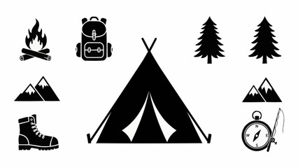 Camping and Outdoor Adventure Icons Set.
