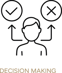 Obraz premium Vector Illustration of Decision Making Icon, Featuring a Person Silhouette with Arrows Pointing to Checkmark and Cross Symbols for Choice and Problem Solving