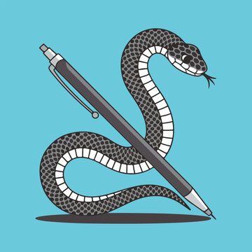 Stylized grey snake coiled around a black writing pen.
