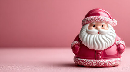 Pink Santa Claus figurine on soft pink background  