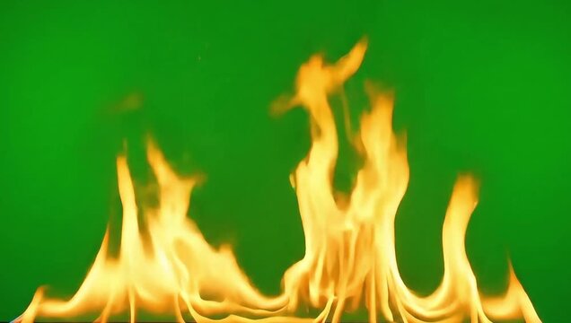 Vibrant orange flames rising against green background