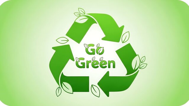 Go Green Recycling Symbol with Leaves.