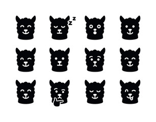 Obraz premium Alpaca Expressions Icons. Alpaca expressions. Solid icon set of