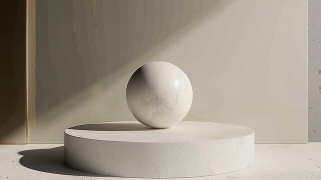 Video A single white egg sits atop a white pedestal, simple and elegant