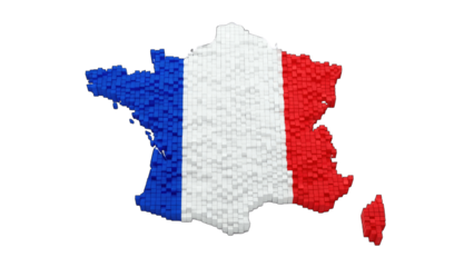 France Flag Map Made of Cubes on White Background