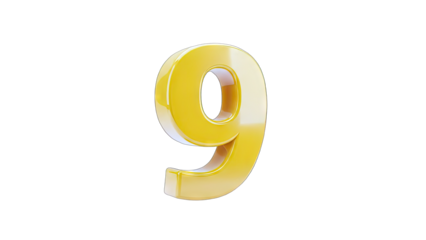 Golden Number 9 Isolated on White Background