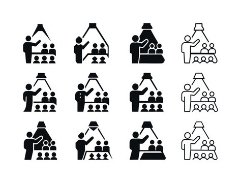 Theater Icons Set. A theater director giving notes to actors bef