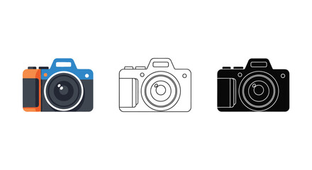 Three camera icons in varying styles including a striking dark silhouette